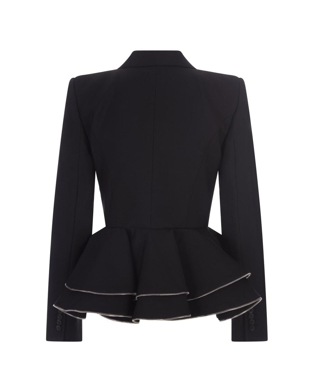 McQueen Black Zipped Peplum Double-Breasted Blazer