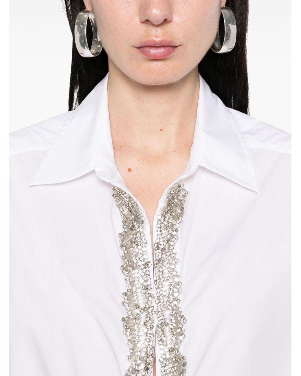 Pinko White Capirai Embellished V-Neck Shirt