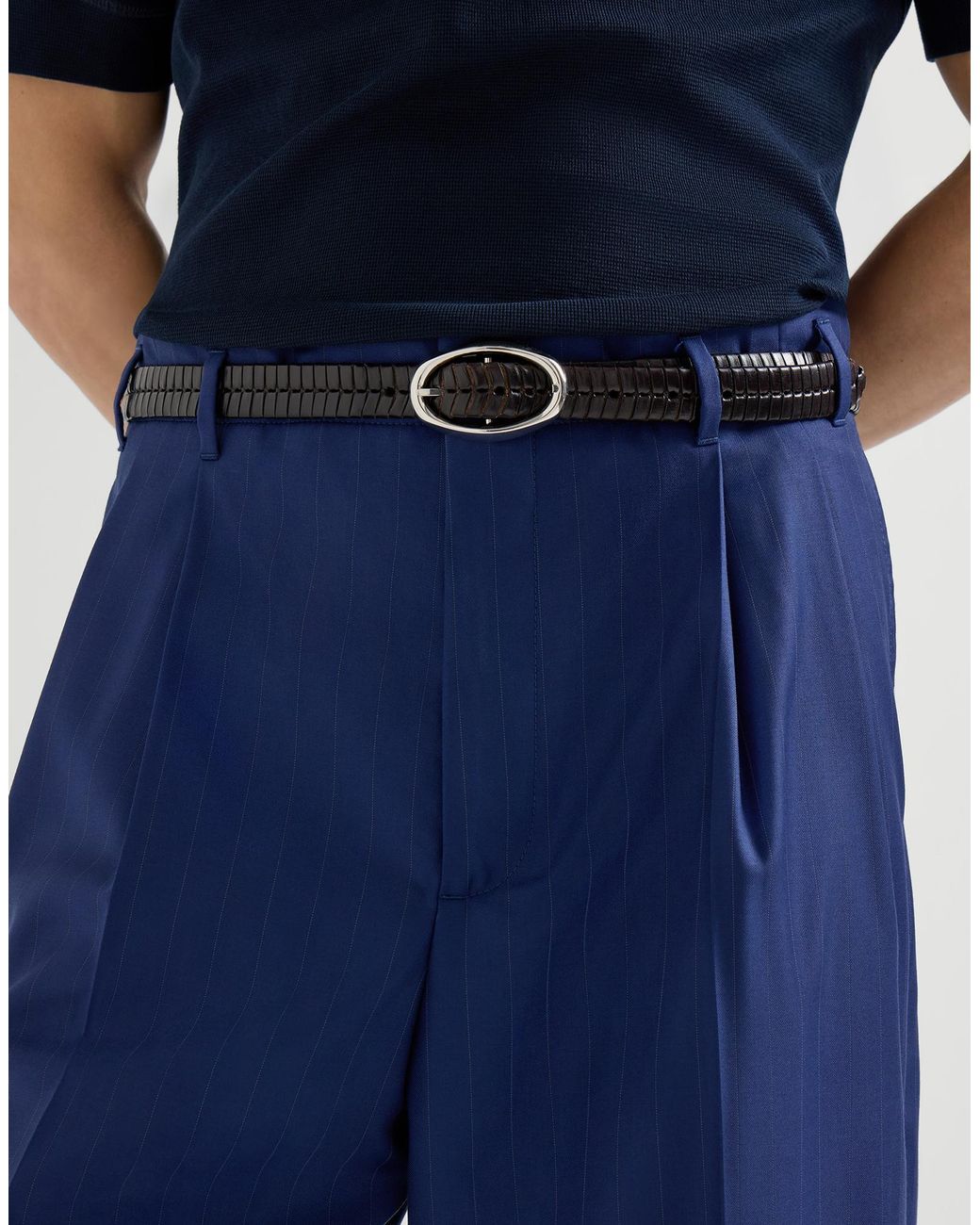 Brunello Cucinelli Blue Virgin Wool Chalk Stripe Batavia Trousers With Double Pleats for men