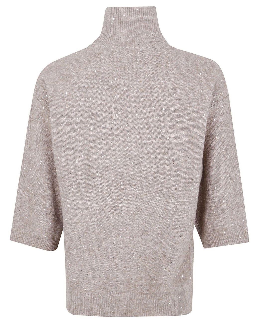Seventy Gray Sequinned Mock Neck Knitted Sweater