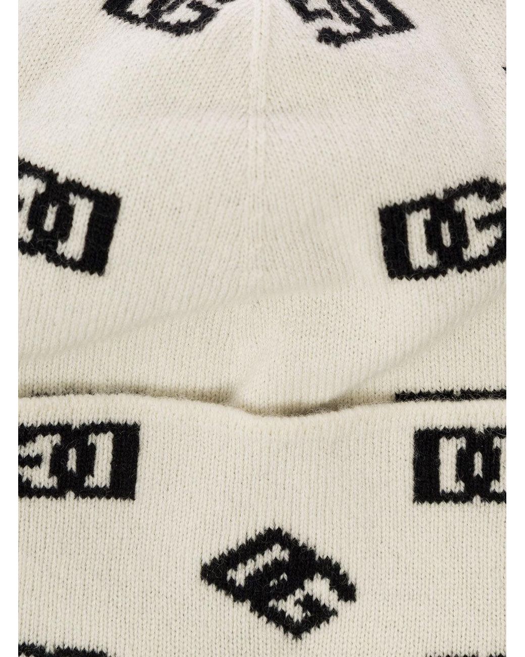 Dolce & Gabbana White Dg Intarsia-Knit Beanie for men