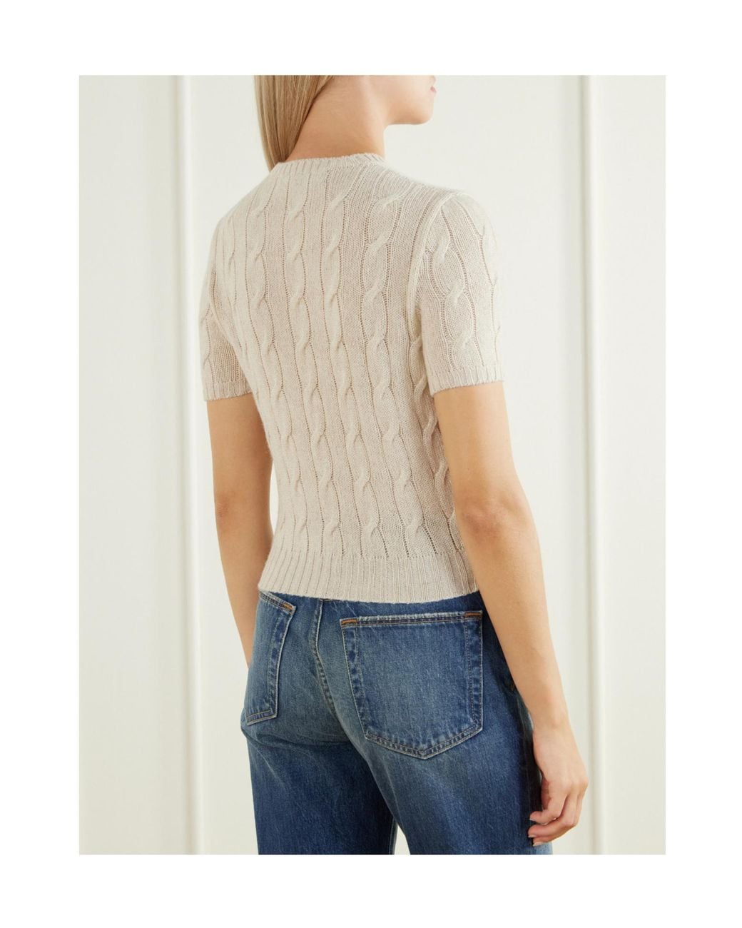 Ralph Lauren White Short-Sleeve Cable Knitted Top