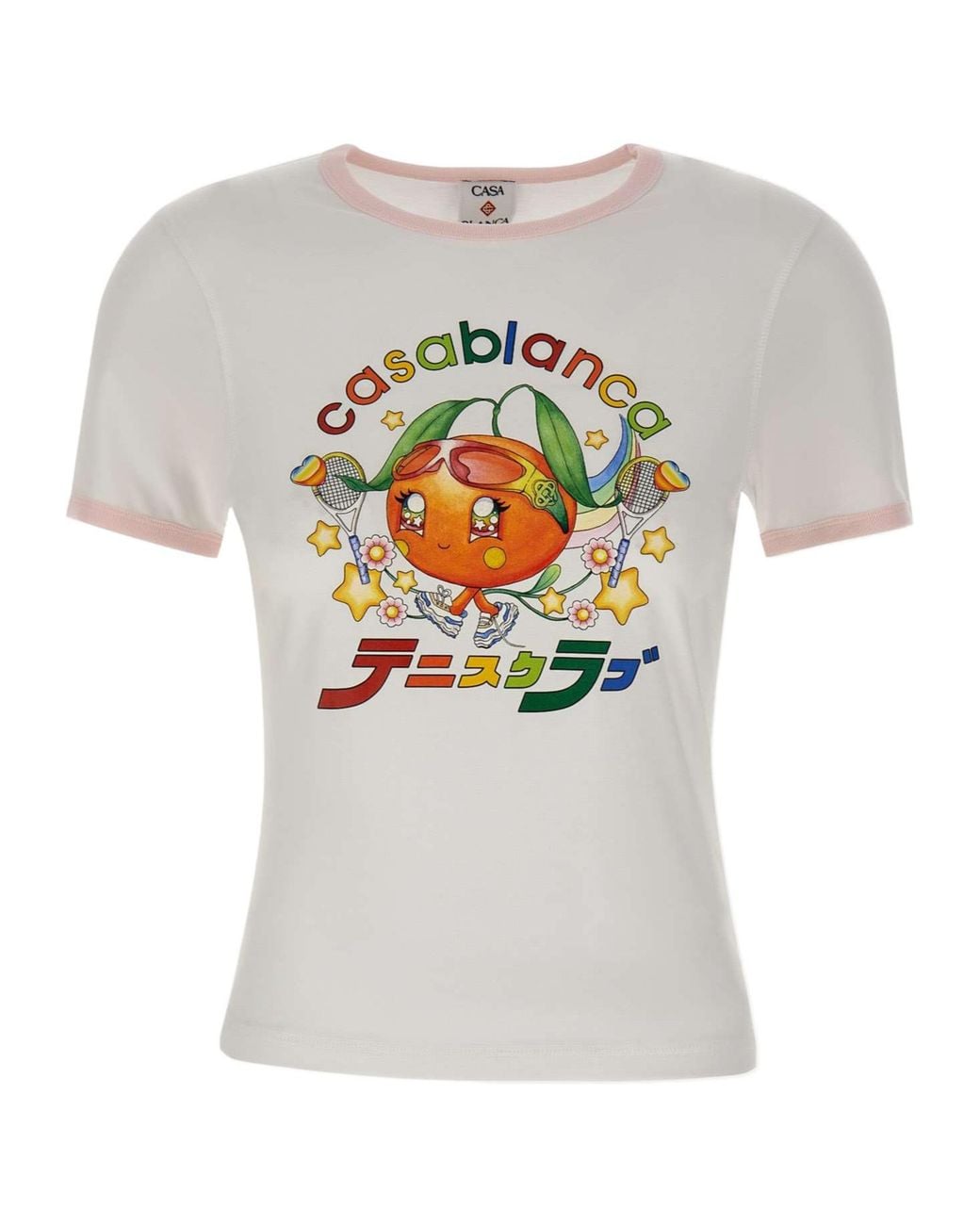 Casablanca White Mascot Ringer Short Sleeve T-Shirt