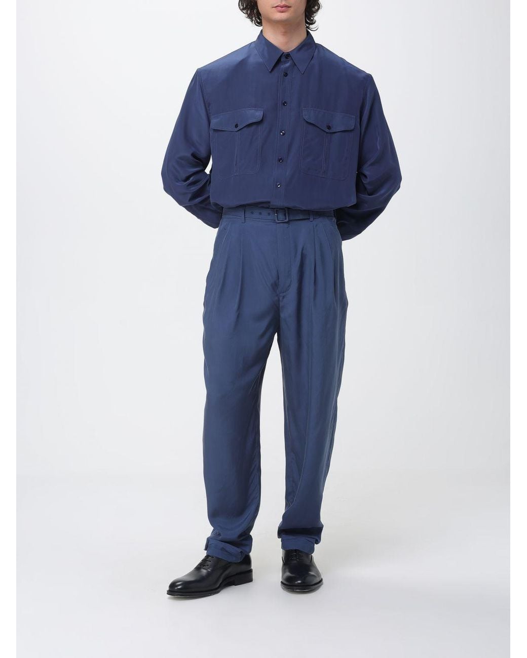 Saint Laurent Blue Button-Up Long-Sleeved Shirt for men