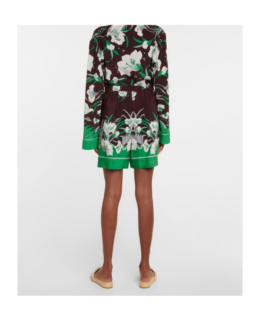Valentino Green Printed Silk Shorts