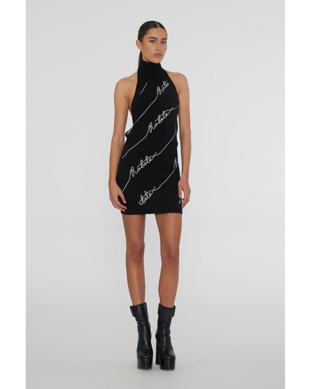 ROTATE BIRGER CHRISTENSEN Black Sequin Logo Mini Dress