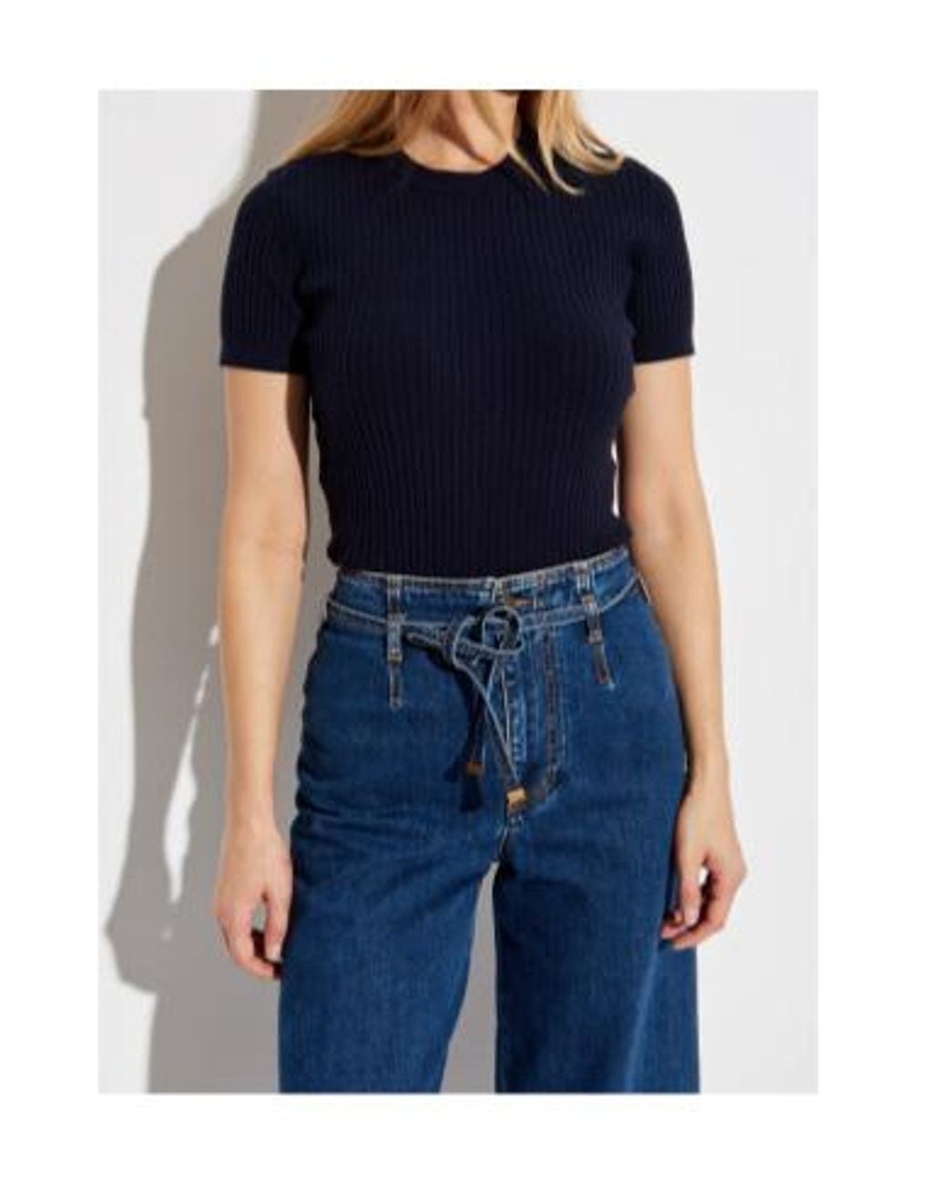 FRAME Blue Short Sleeve Crewneck Top