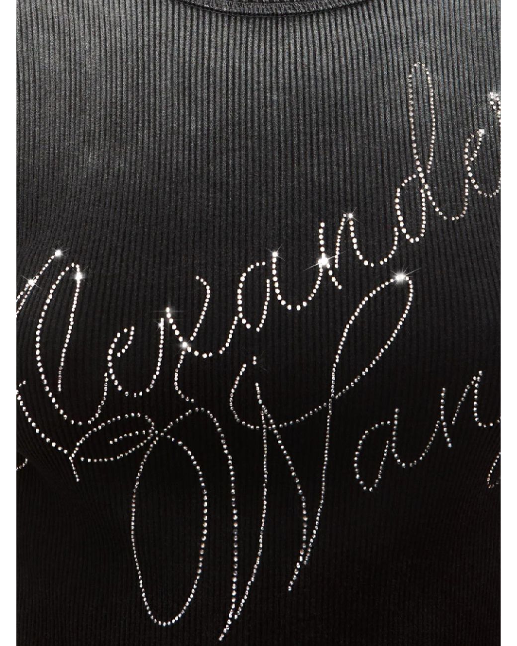 Alexander Wang Gray Hotfix Cursive-Logo Crewneck T-Shirt