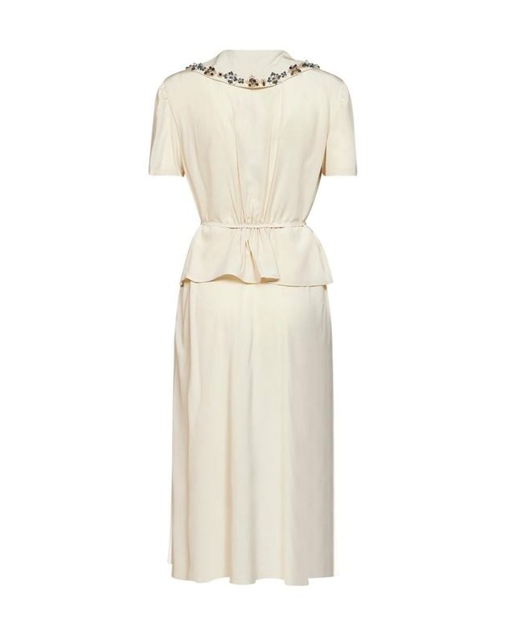 Prada White Abbigliamento Natural Marocain Embroidered Midi Dress