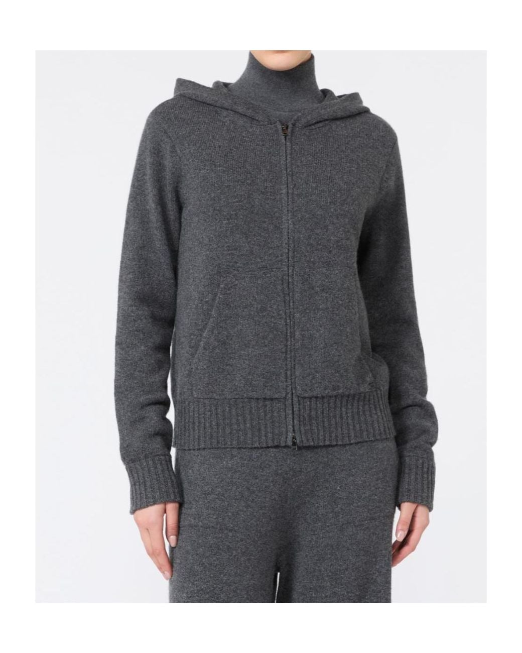 Max Mara Gray Cashmere Hooded Zip-Up Cardigan