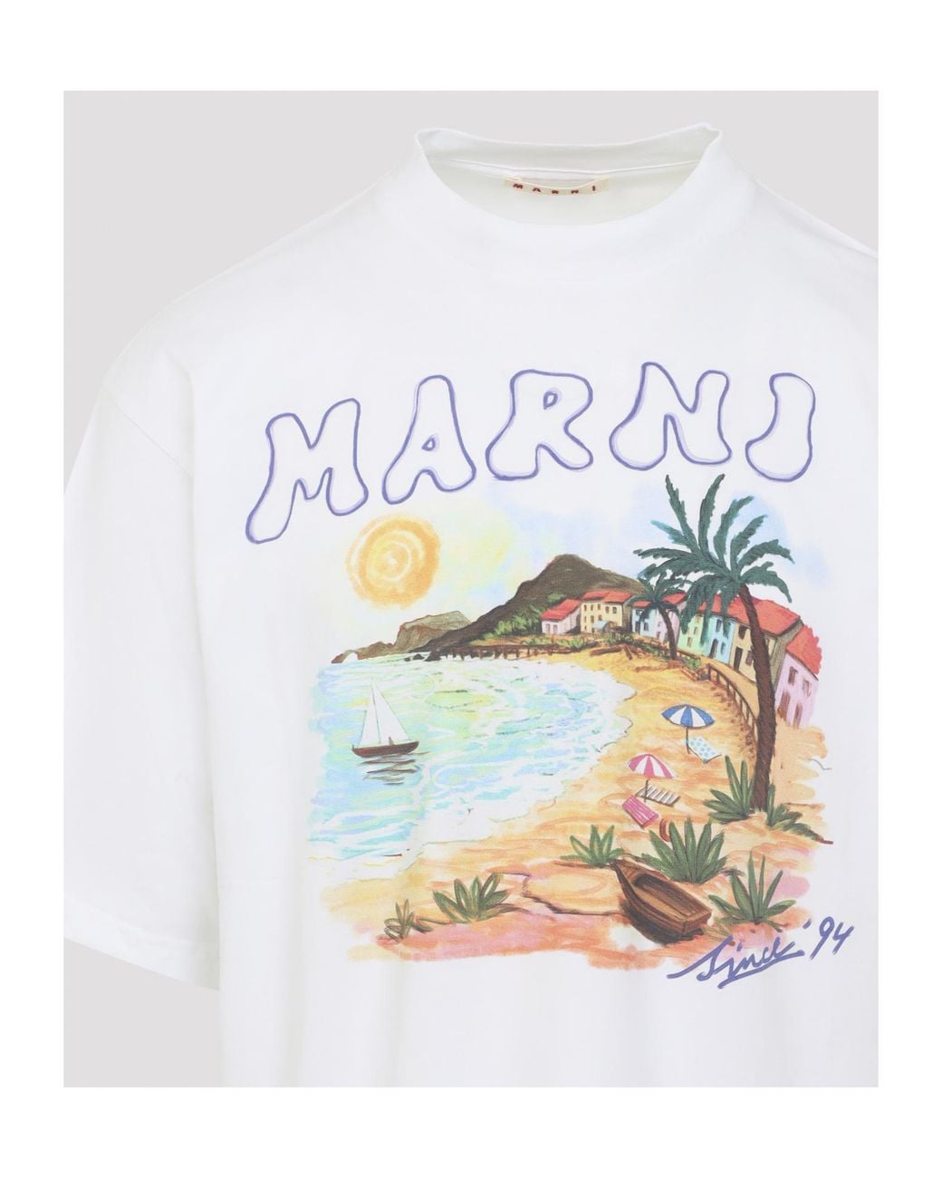 Marni White Coastal-Scene Crewneck T-Shirt for men