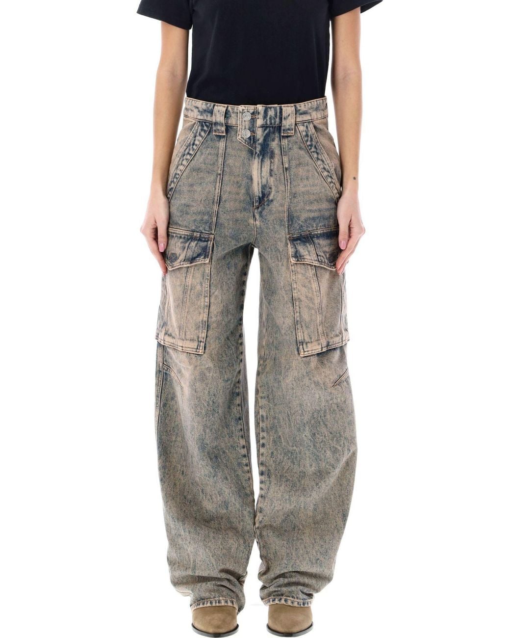 Isabel Marant Gray Isabel Marant Étoile Heilani Mid-Rise Faded-Effect Cargo Jeans
