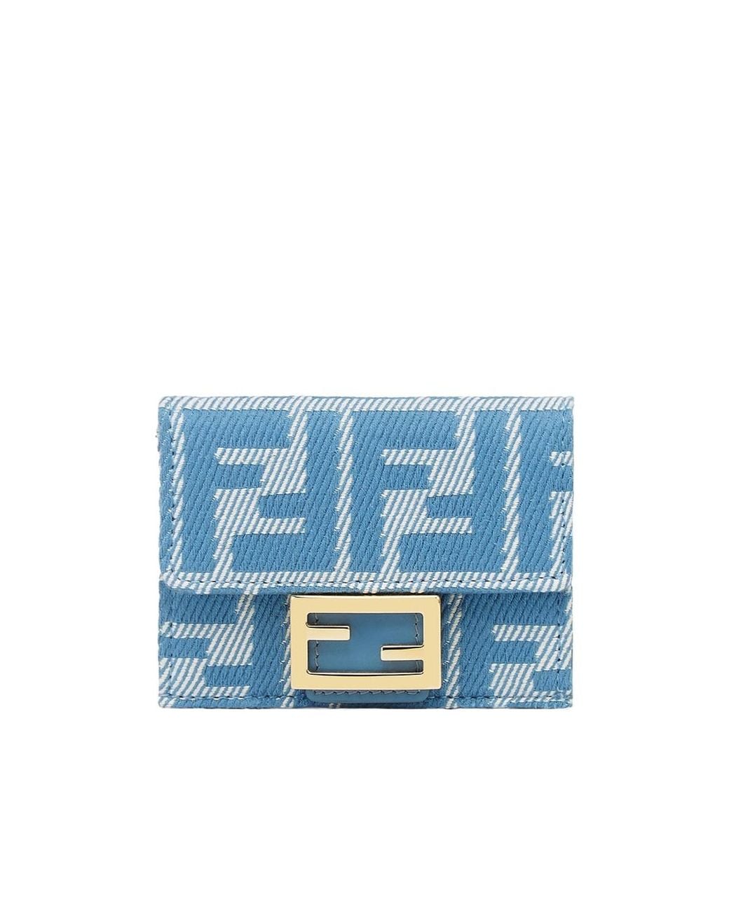 Fendi Blue Baguette Micro Trifold Wallet