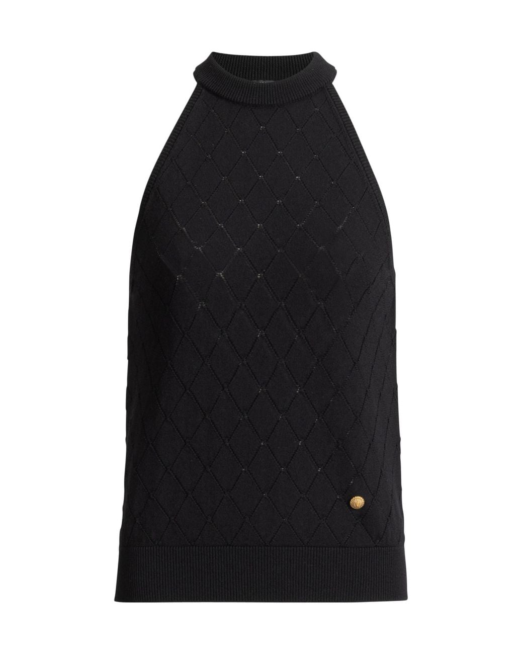 Balmain Black Virgin Wool Quilted Effect Top