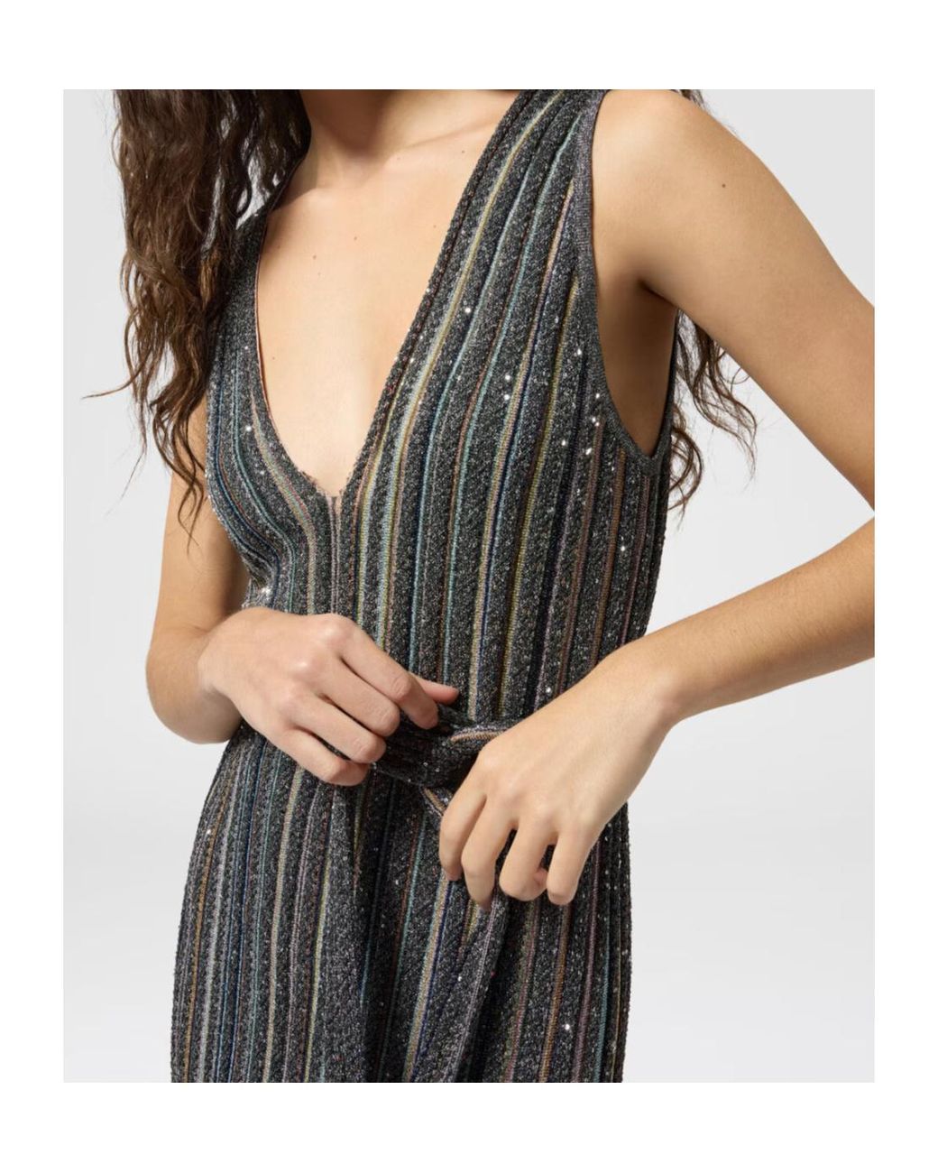 Missoni Gray Striped Belted Maxi Dress