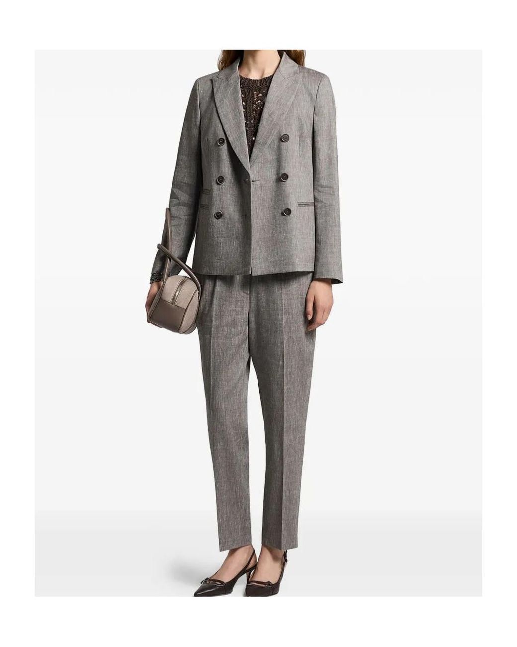 Peserico Gray Double-Breasted Regular-Fit Blazer