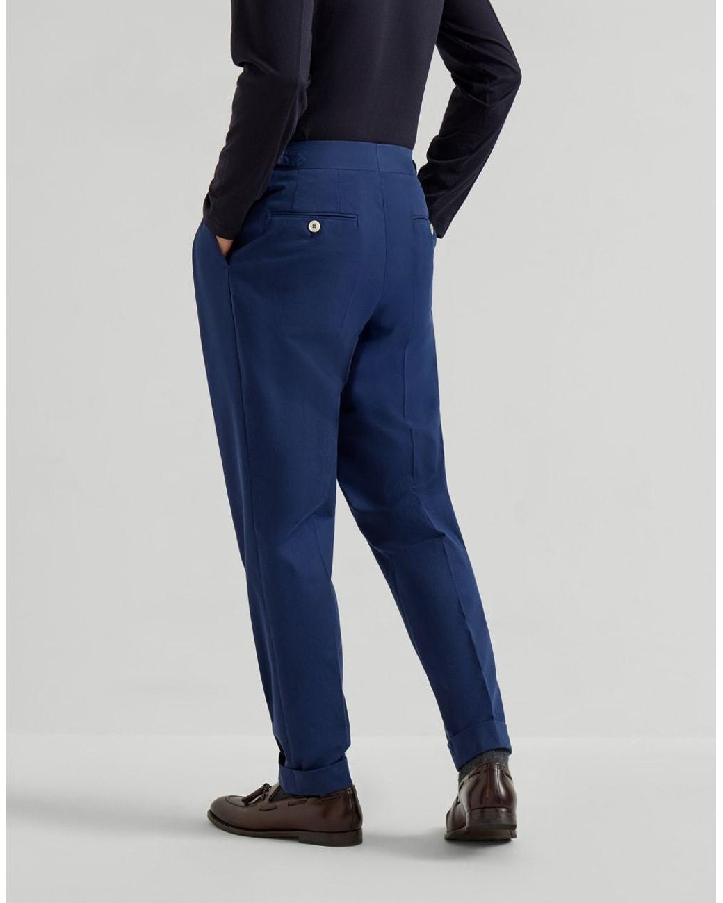Brunello Cucinelli Blue Pleated-Front Tailored Trousers for men