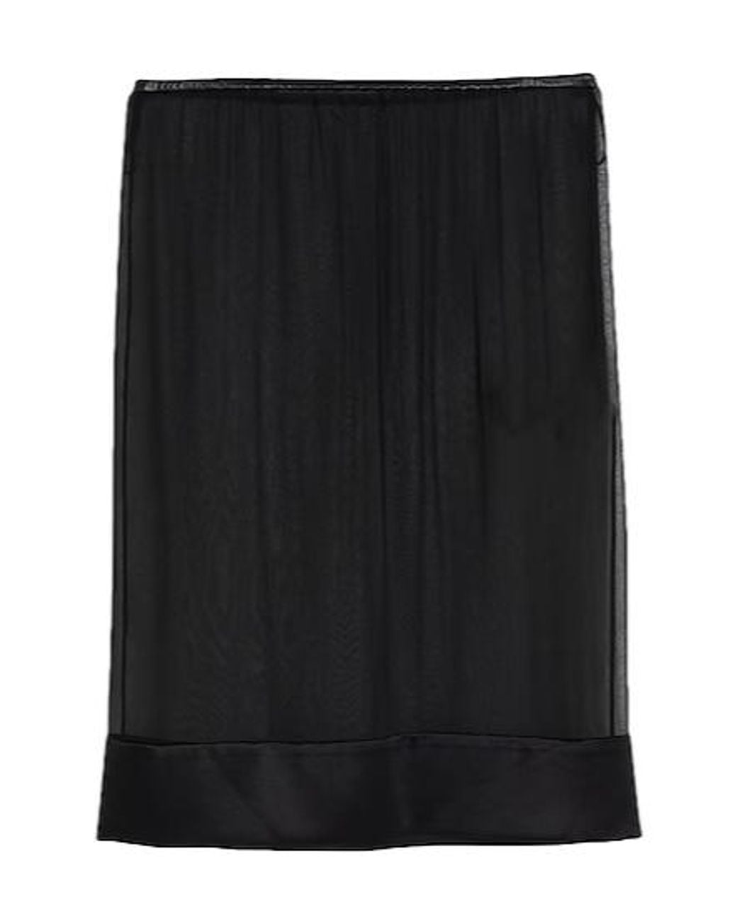 Saint Laurent Black Solid Color Satin Skirt With Leather Panels