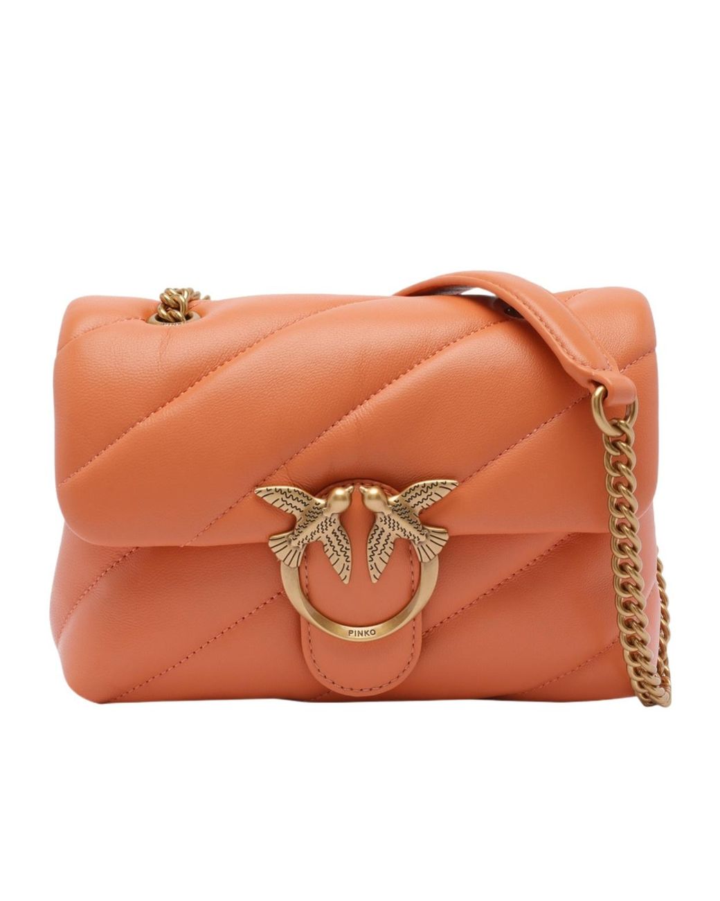 Pinko Orange Logo Plaque Quilted Shoulder Bag