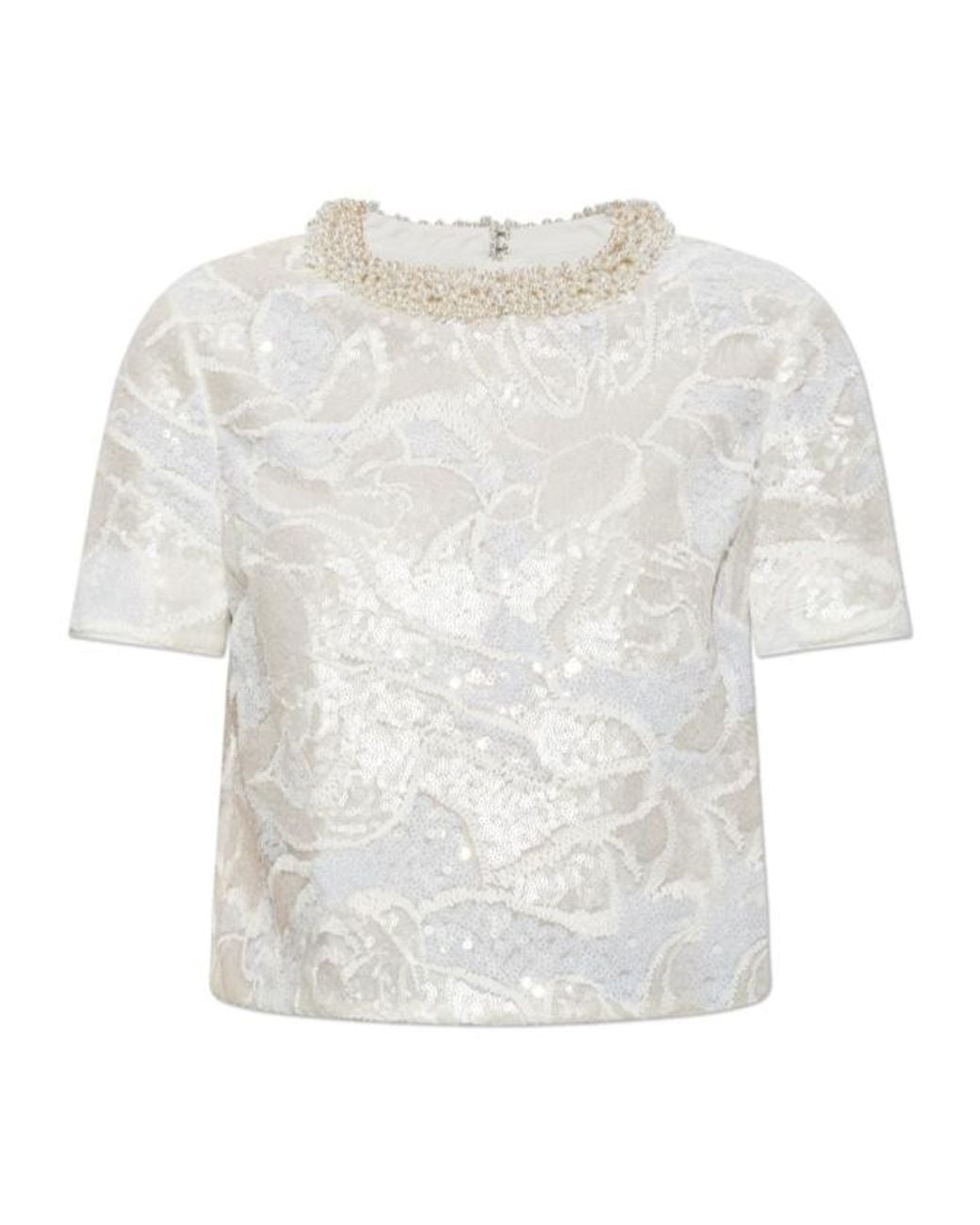Self-Portrait White Sequin Lace Top