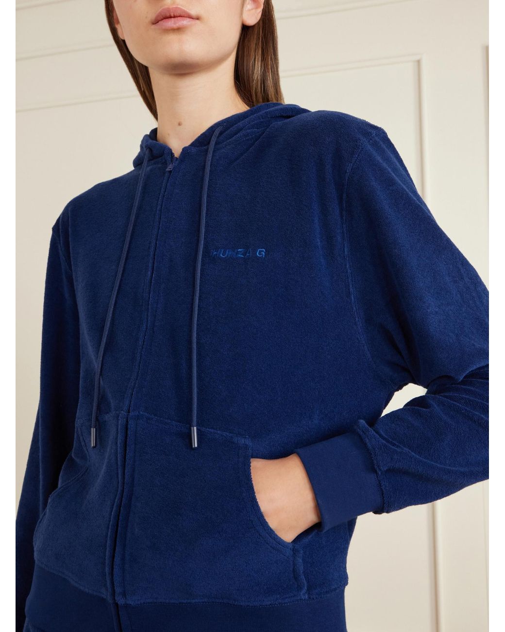 Hunza G Blue Hooded Embroidered Cotton-Terry Top