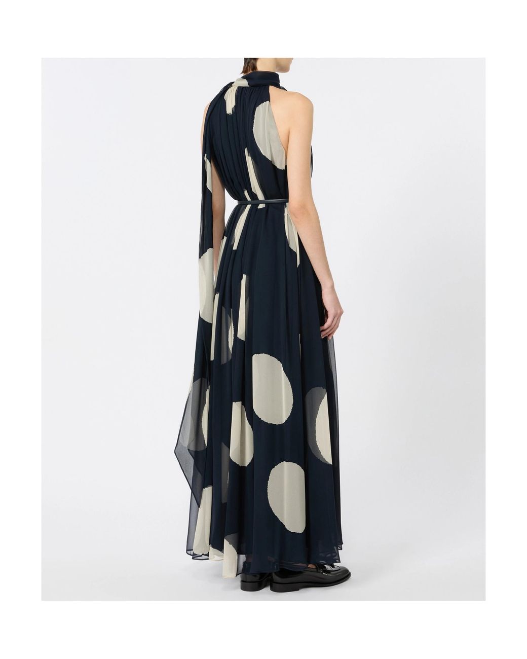 Max Mara Blue Polka Dot-Patterned Long Silk Dress