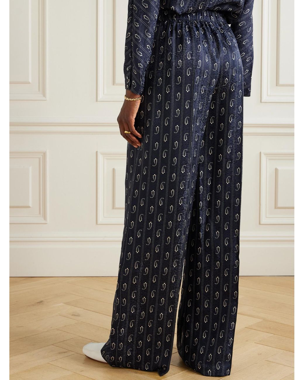 Tory Burch Blue Jacquard Silk Trousers