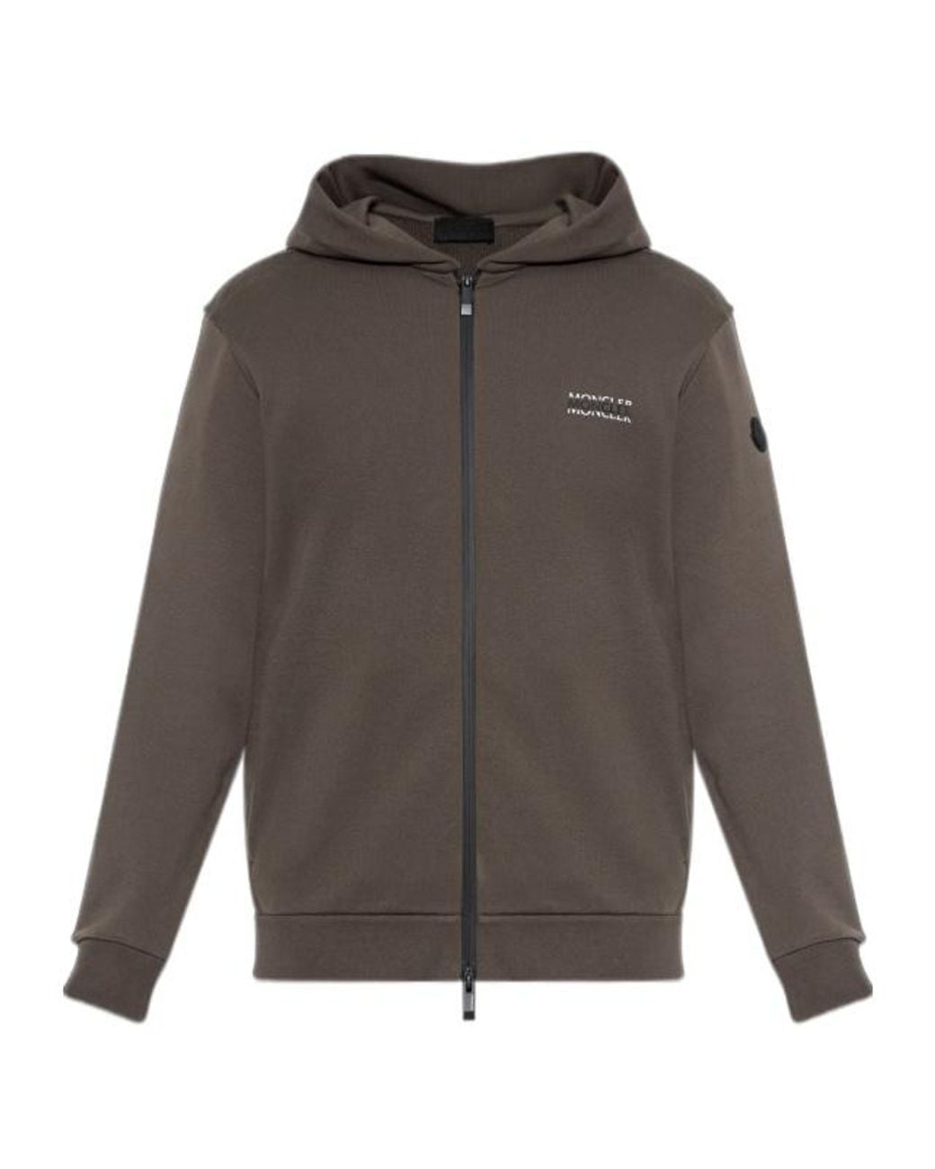 Moncler Gray Logo Embroidered Zip-Up Hoodie for men