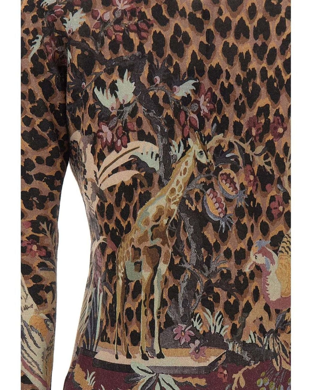 Etro Brown Animal Floral Print Cardigan