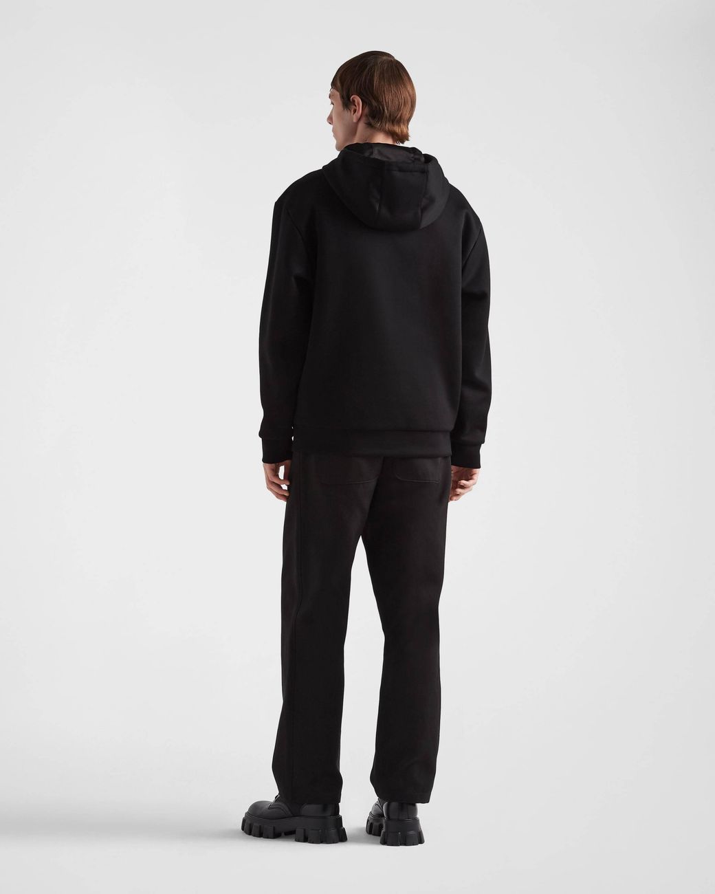 Prada Black Logo-Appliqué Zip-Up Drawstring Hoodie for men