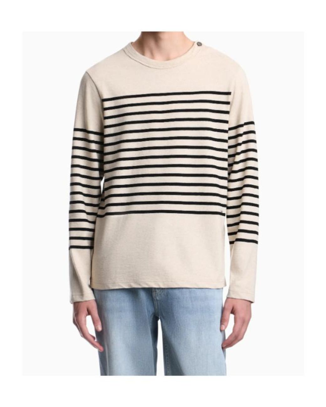 Emporio Armani Natural Apos;S Striped Cotton-Linen Jersey Sweater for men