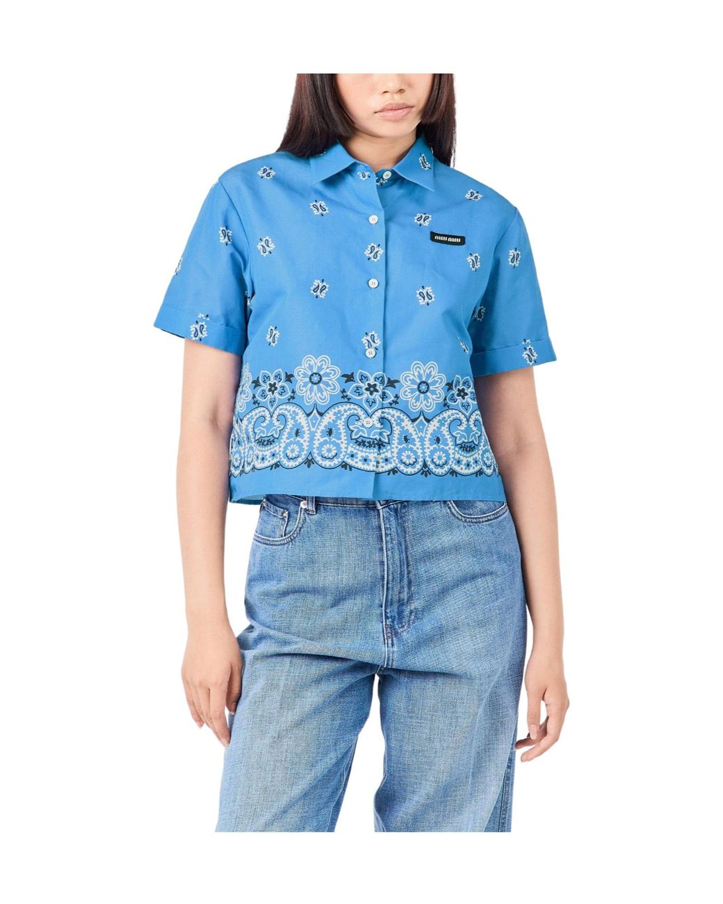 Miu Miu Blue Cheongsam Short-Sleeved Shirt