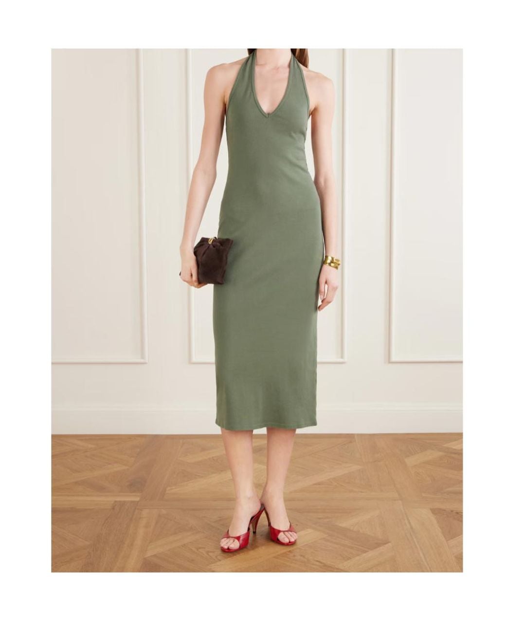 Nili Lotan Green Knitted Backless Midi Dress