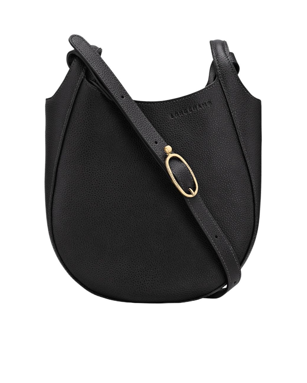 Longchamp Black Curved Leather Shoulder Bag