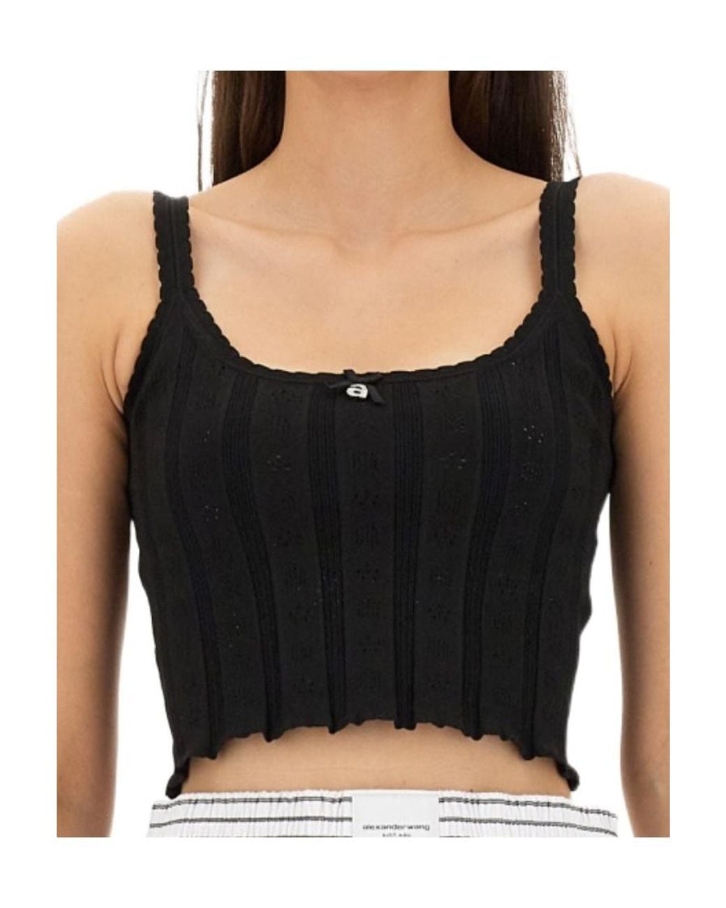 T By Alexander Wang Black Alexander Wang Bow Detailed Ribbed Knit Top