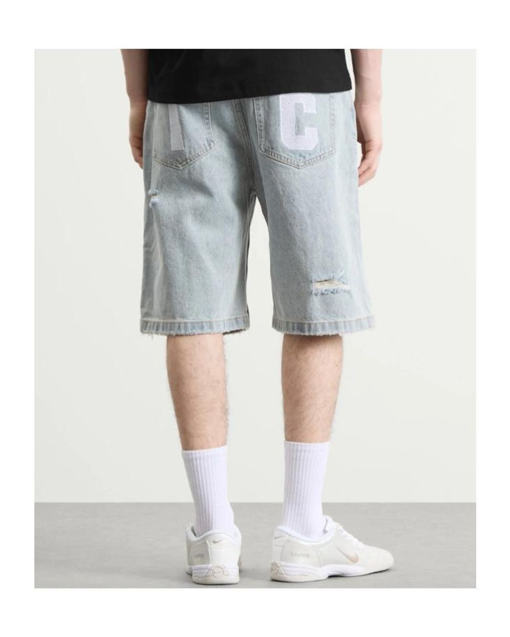 ICECREAM Blue Running Dog Distressed Denim Shorts for men