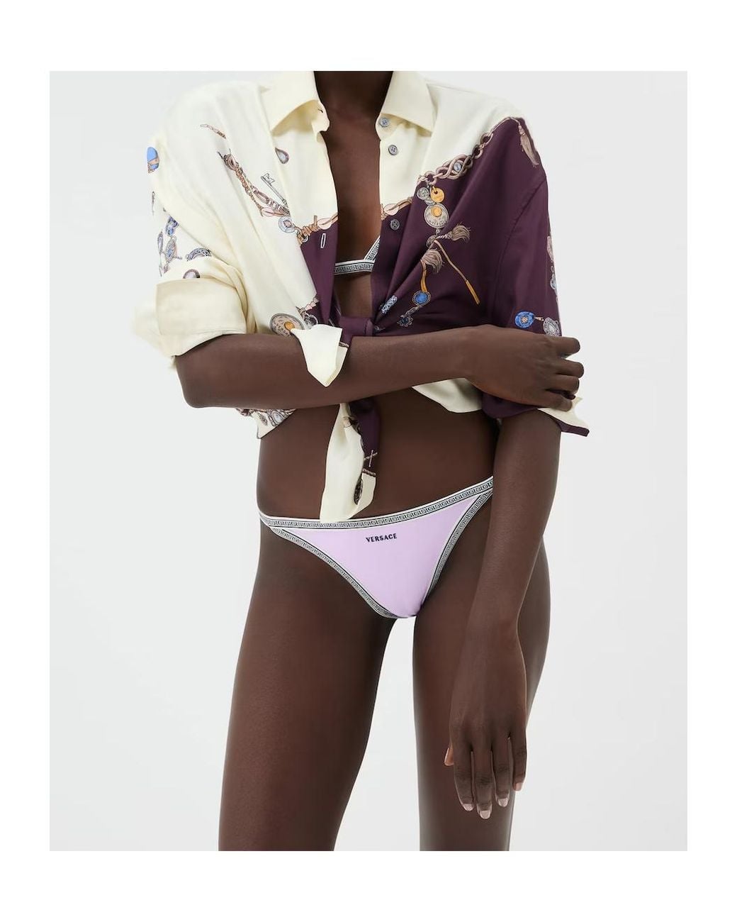 Versace Purple Embroidered-Logo Bikini Bottoms
