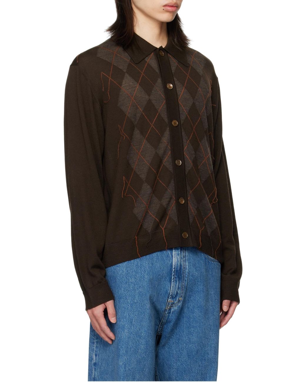 Our Legacy Black Tonal Argyle Pattern Evening Knitted Polo for men