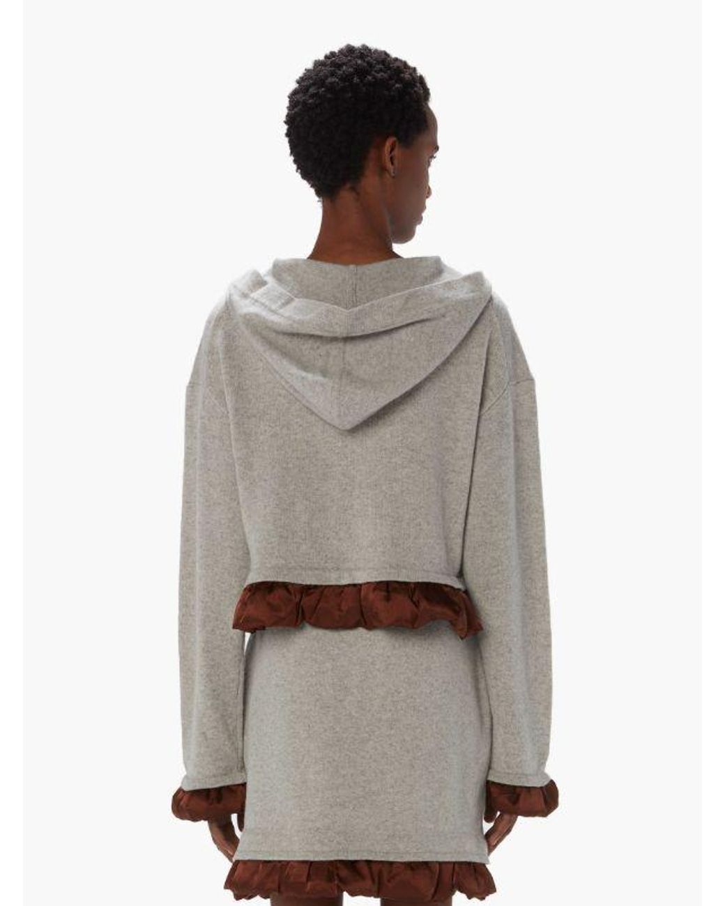 J.W. Anderson Gray Satin-Trimmed Cropped Hoodie