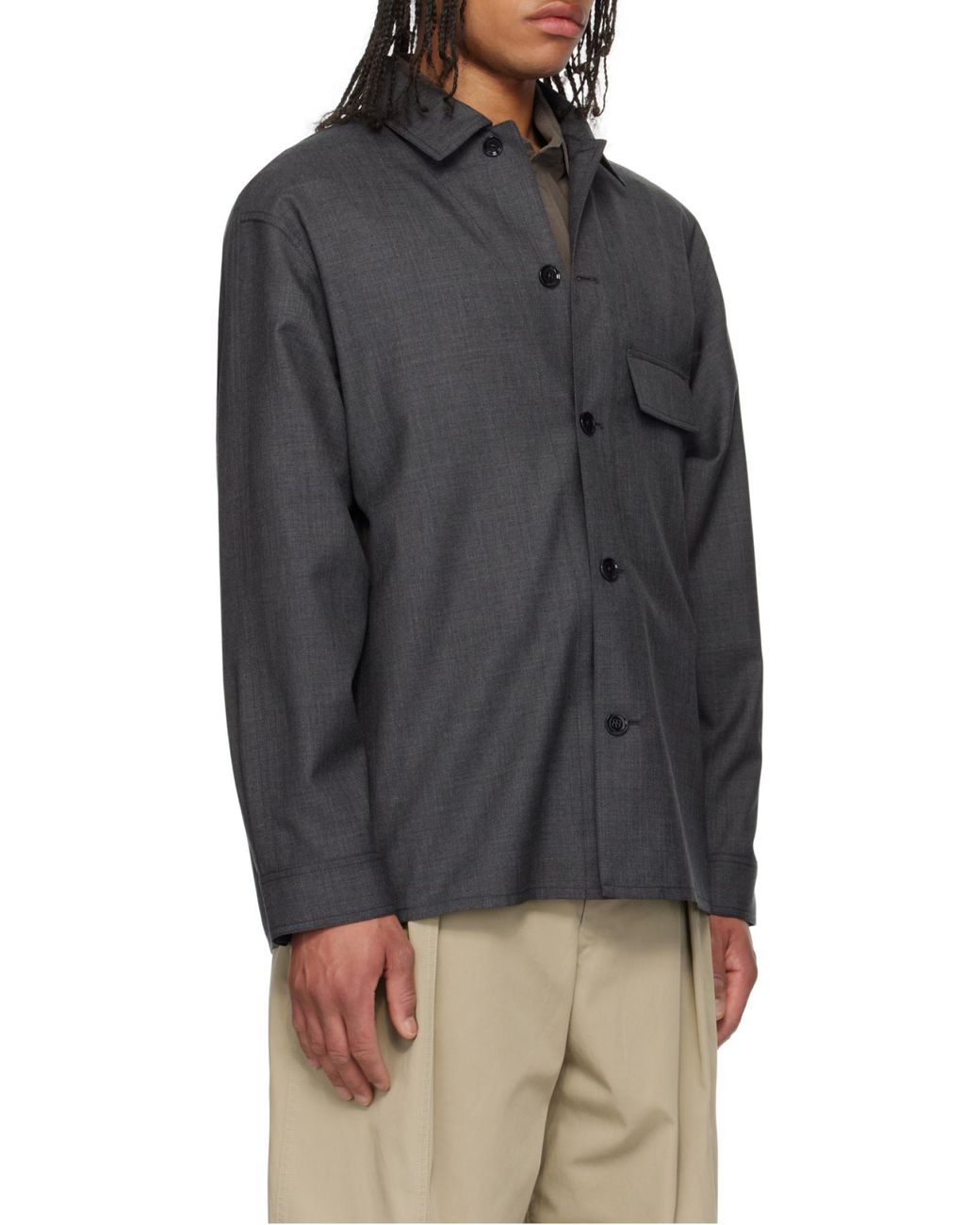 Lemaire Gray Long-Sleeved Button-Up Tailored Overshirt for men