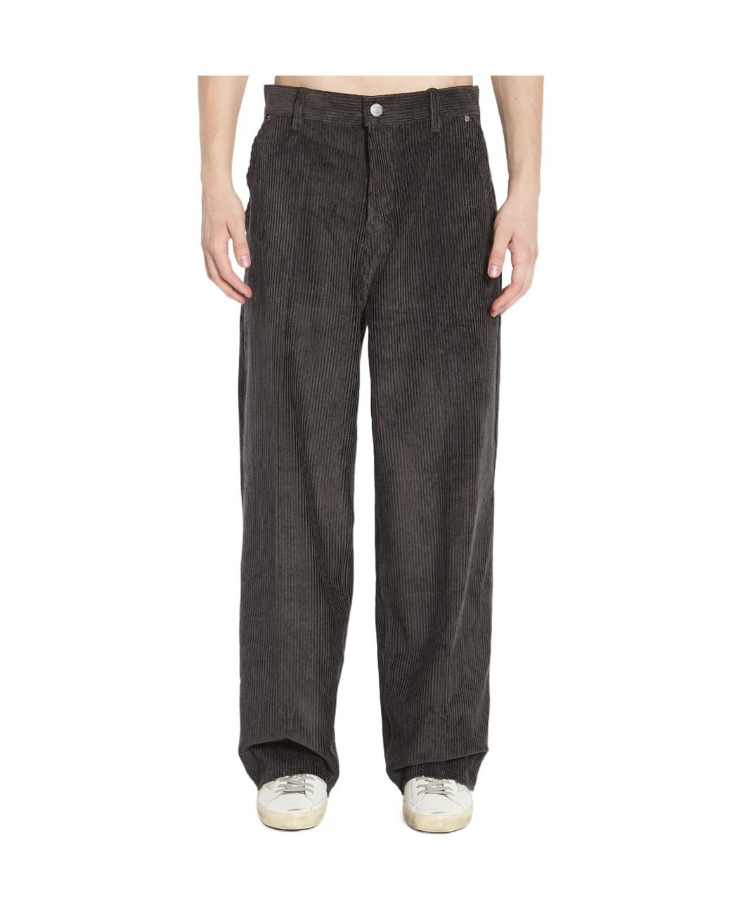 AMI Gray Wide Leg Corduroy Pants for men