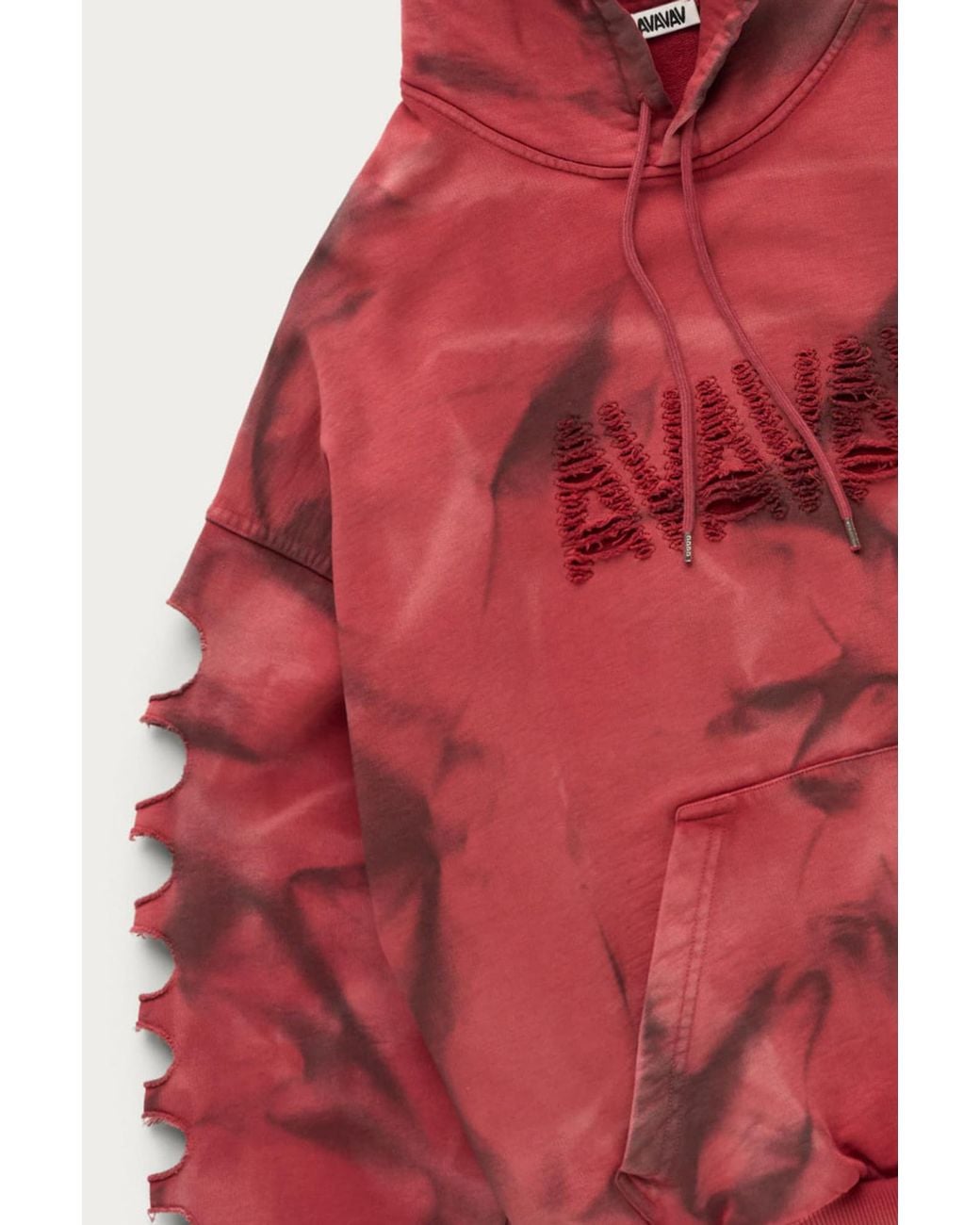 AVAVAV Red Distressed Tie-Dye Hoodie for men