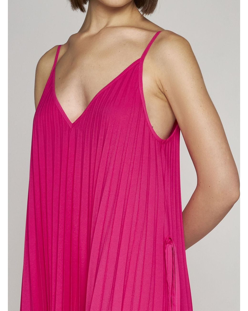 P.A.R.O.S.H. Pink Palmer Pleated Maxi Dress