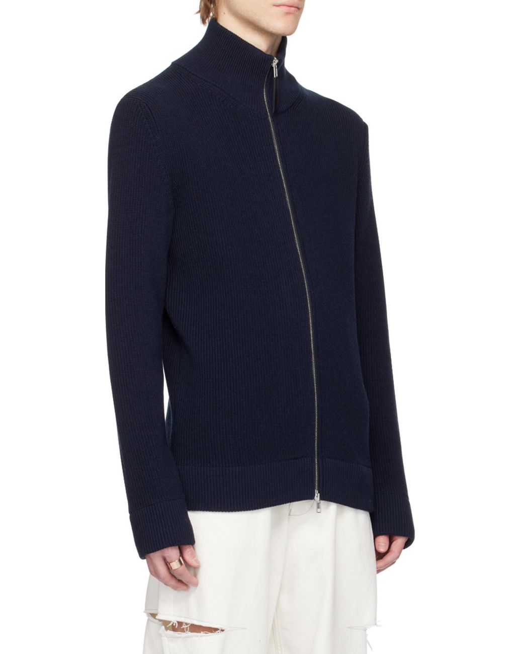 Maison Margiela Blue Malgione Zip-Up Knitted Sweater for men