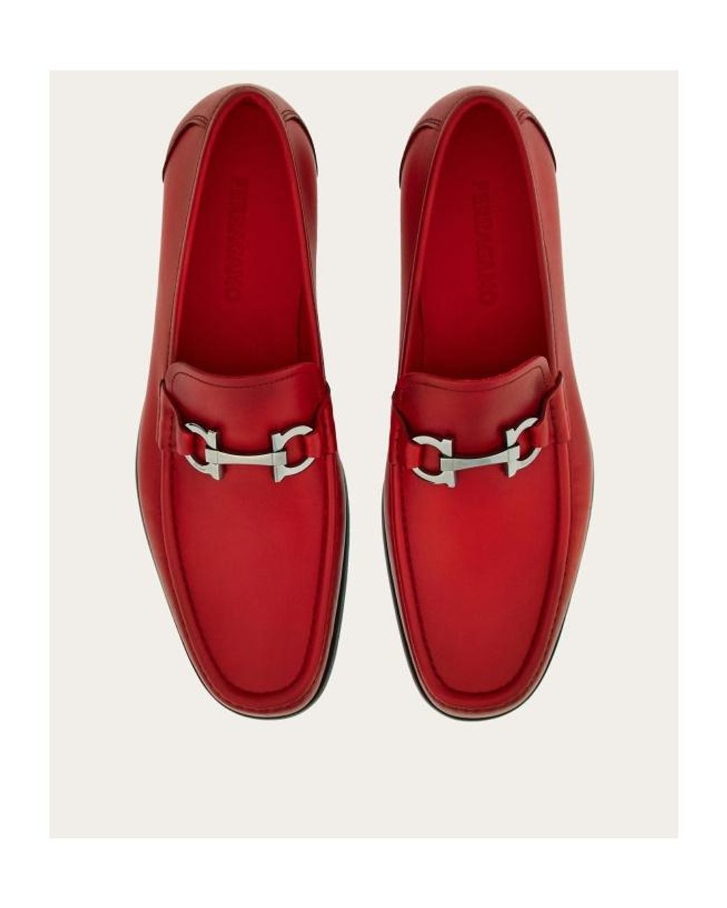 Ferragamo Red Gancini Buttoned Loafers for men