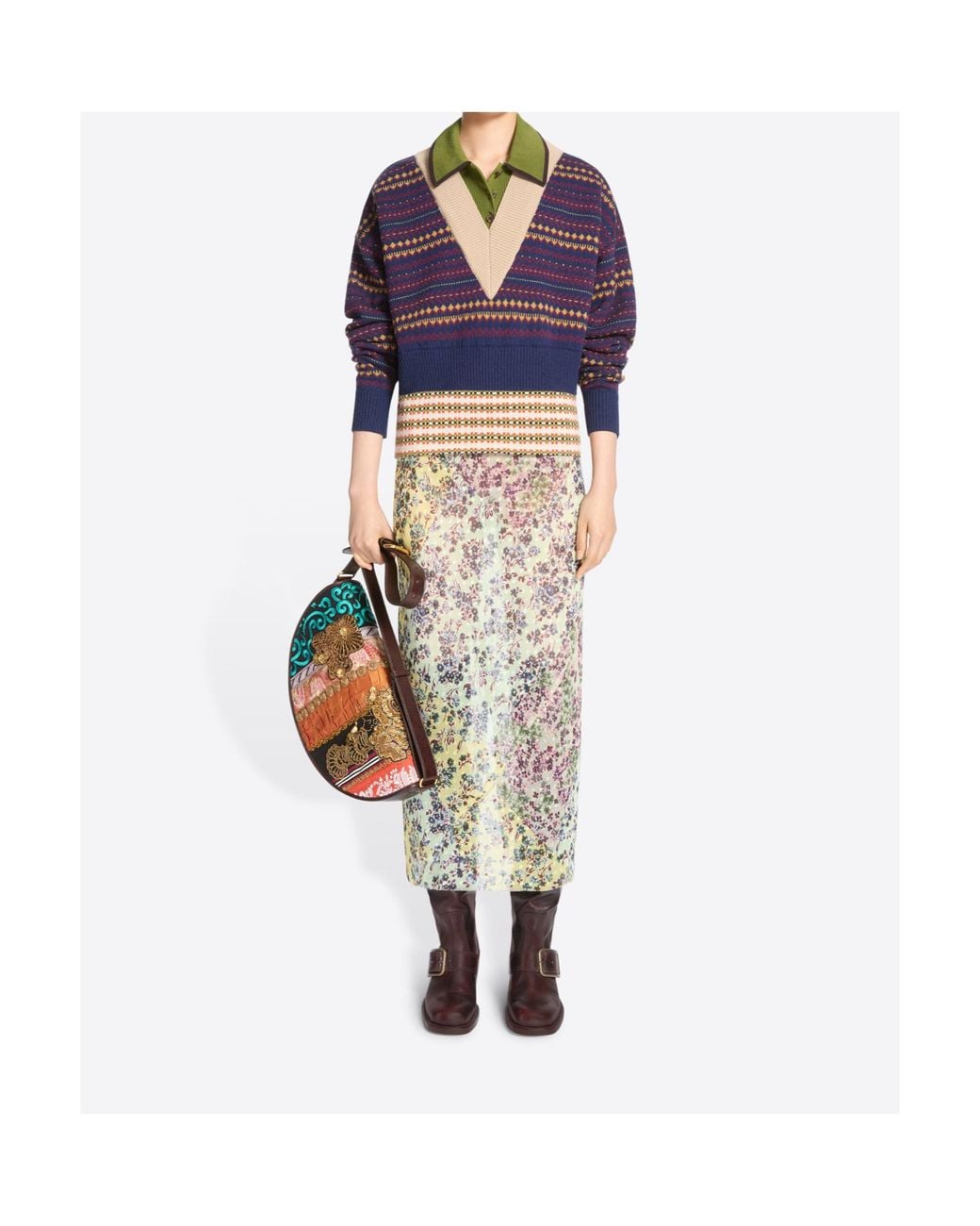 Dries Van Noten Blue V-Neck Wool Sweater