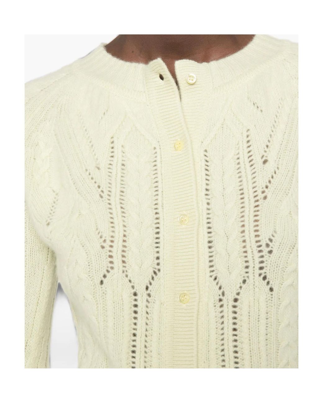Ermanno Scervino Natural Cable-Knit Pointelle-Detail Cardigan