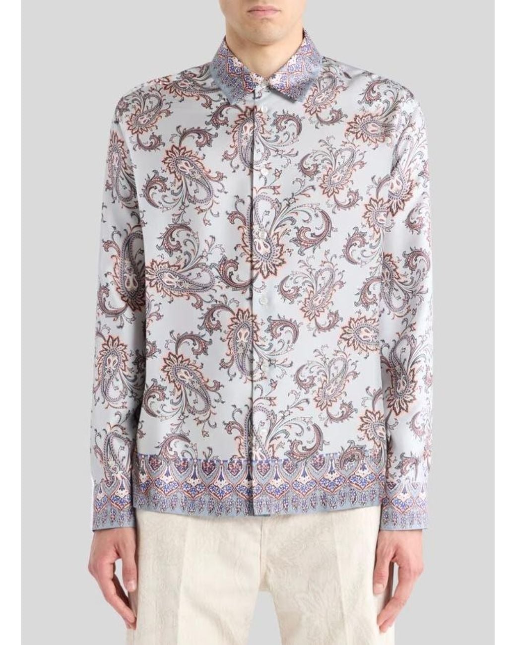 Etro Multicolor Paisley Border Print Shirt for men