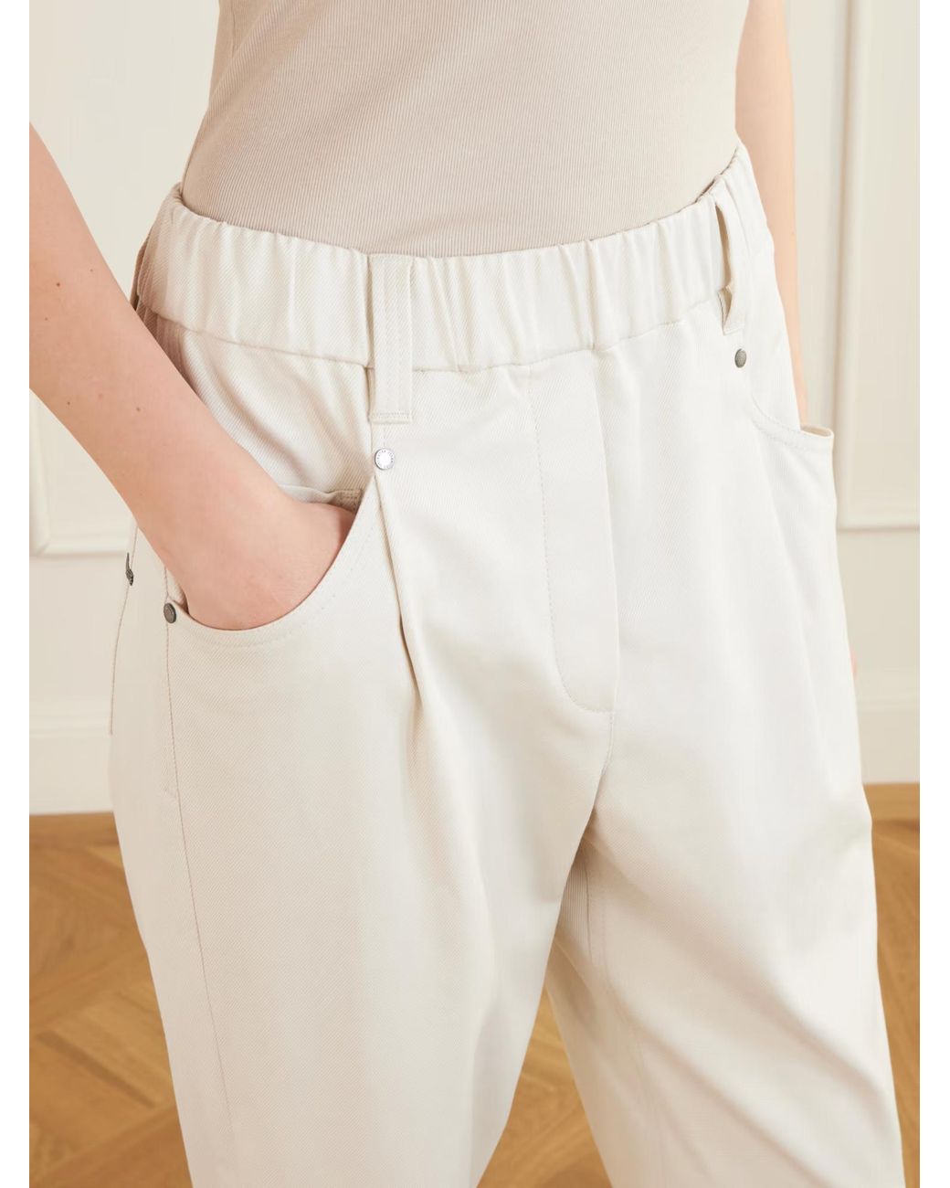 Brunello Cucinelli White Elasticated Waistband Cropped Pants