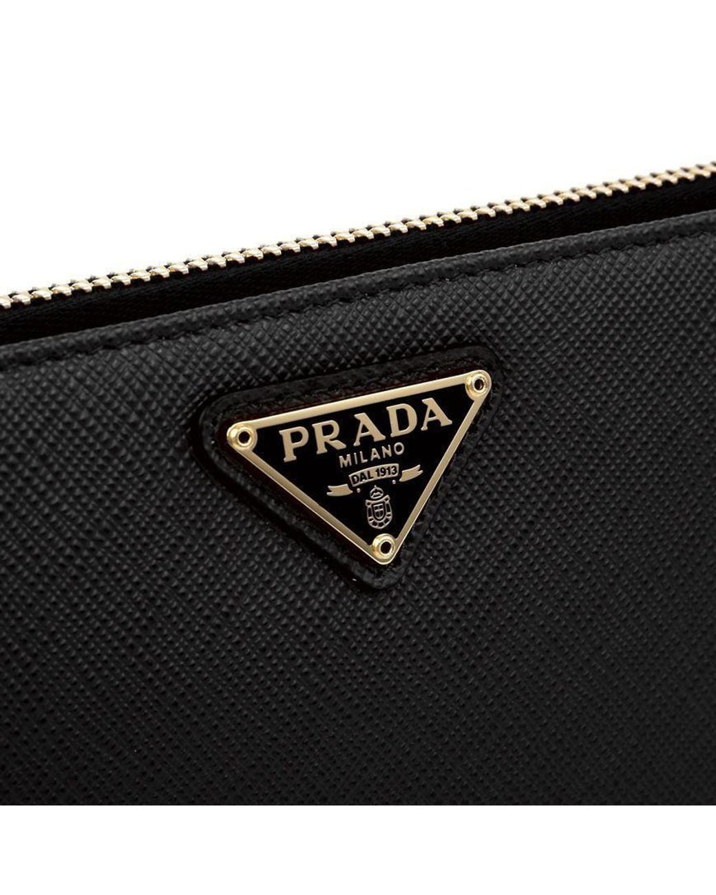 Prada White Logo Plaque Zipped Wallet